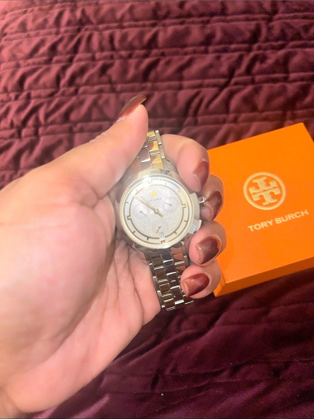 Tory Burch Classic Chronograph Two-Tone Watch Silver